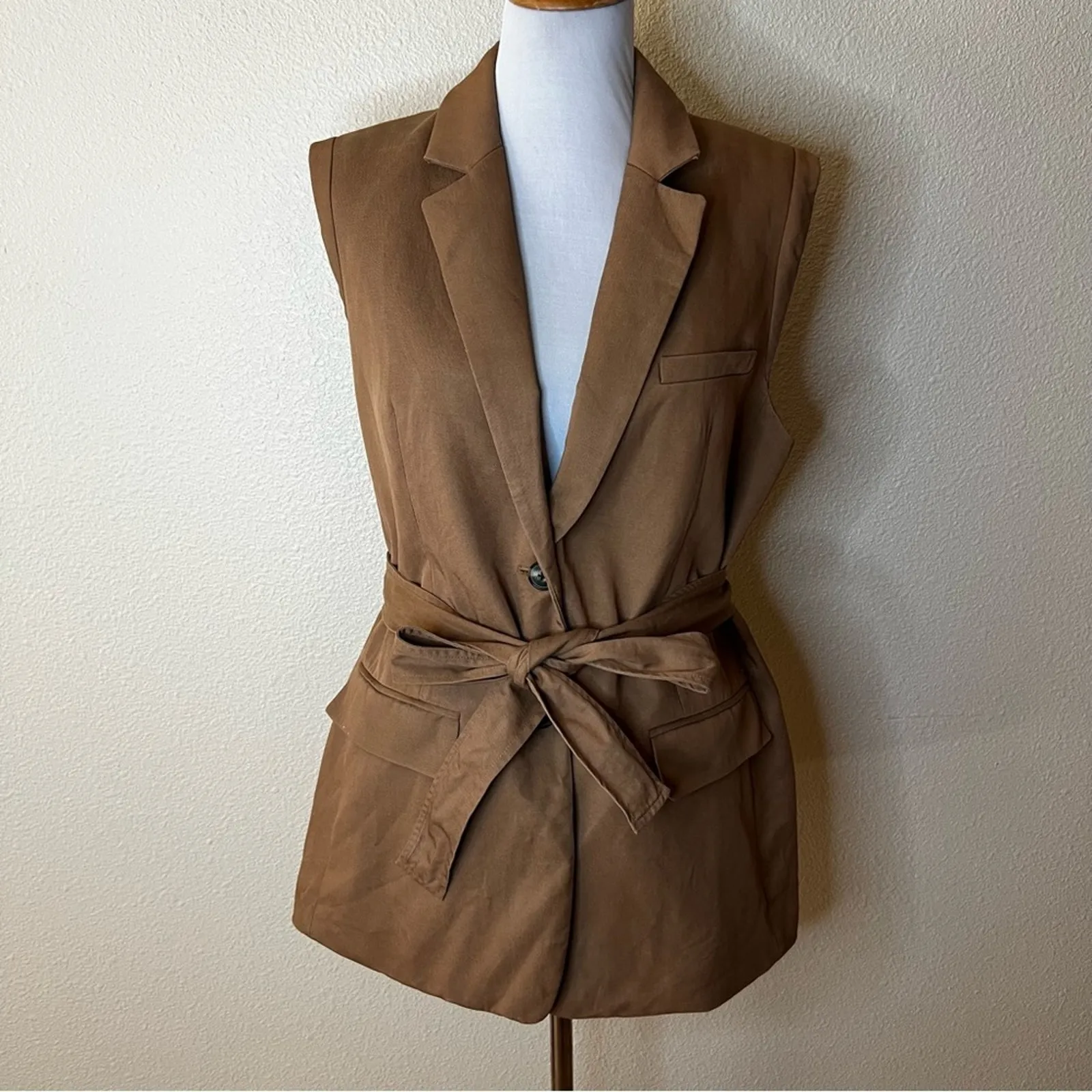 Everlane The Tencel khaki sleeveless blazer vest 10 - Image 10