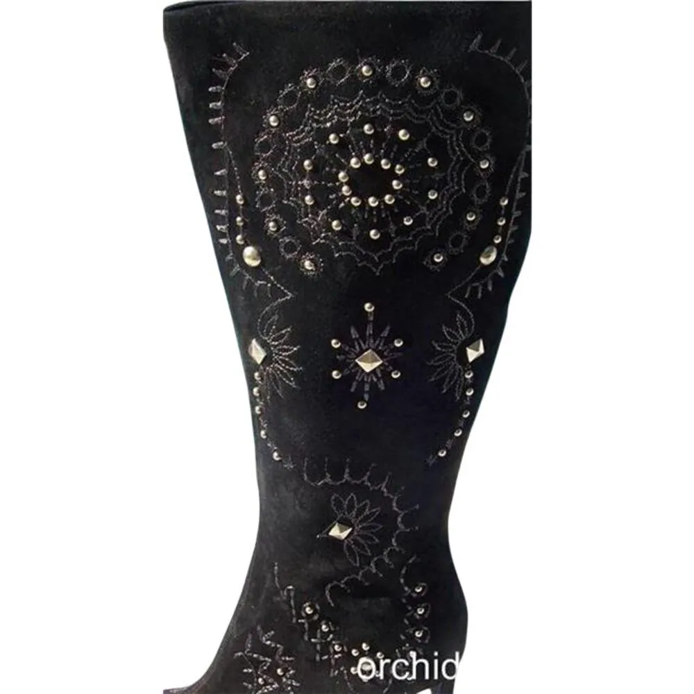 Donald Pliner Couture Suede Leather Boot Shoe New 7 Embroidery Grommets NIB $525 Black - Image 7