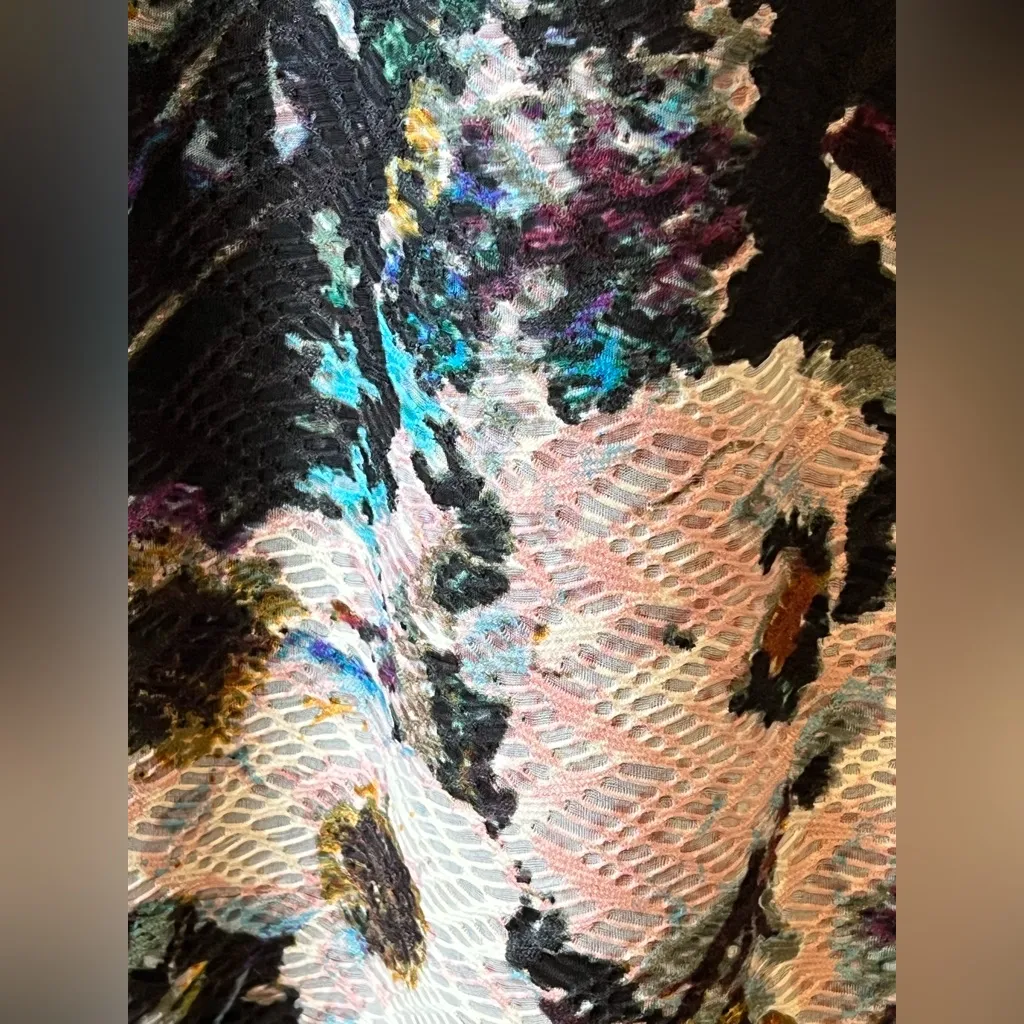 ECI Women's Medium Black Floral Multicolor Sheath‎ Lined Back Zip Midi Dress - Image 3