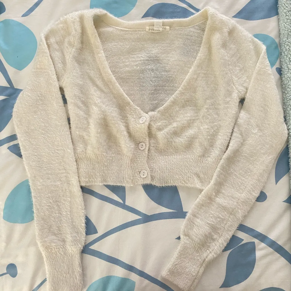 Garage Cropped Fuzzy Cardigan Sweater - Image 3