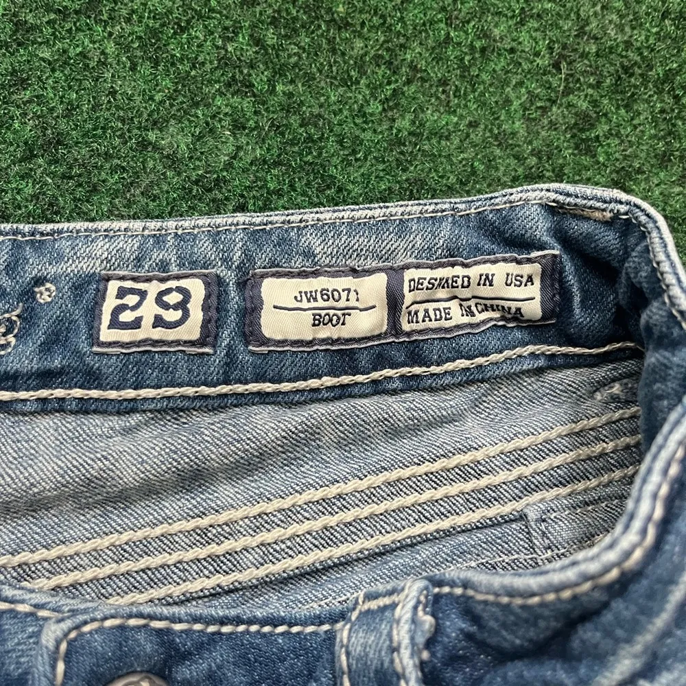 Miss Me Blue Boot Cut Jean Shorts with Decorative Back - Image 4