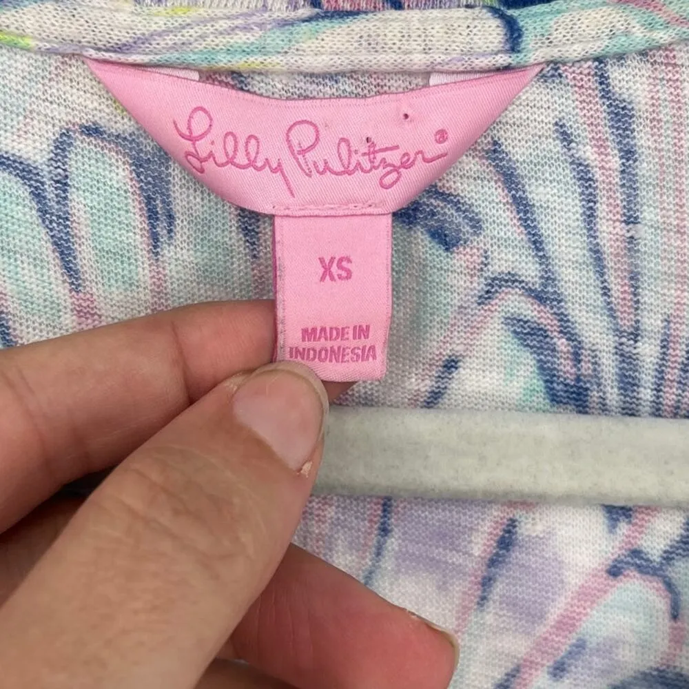 Lilly Pulitzer 100% Linen Irana Womens Top Sz XS Shello Tropical Preppy Pastel - Image 8