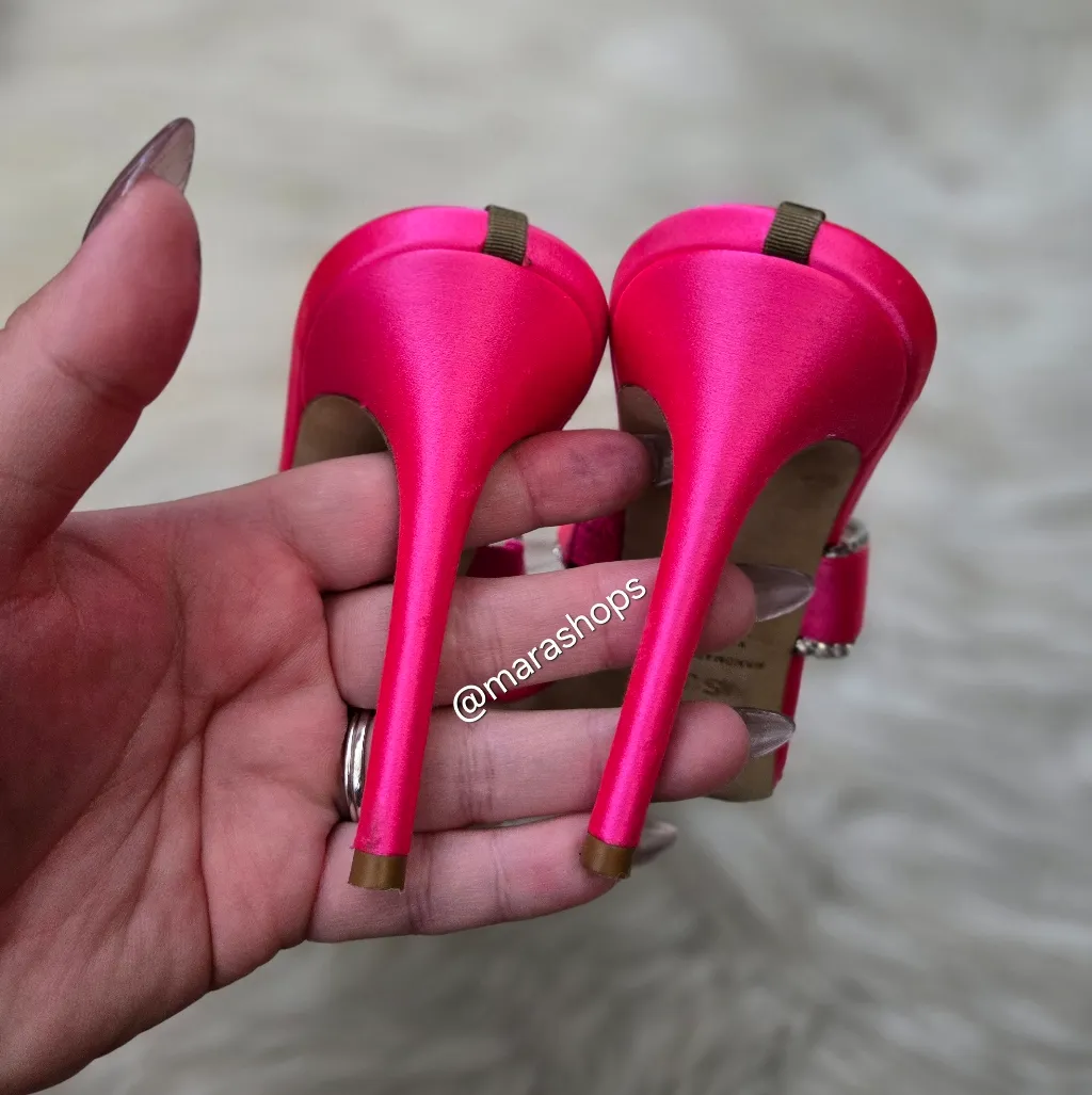 SJP by Sarah Jessica Parker Blossom Rhinestone Heel Sandals Pink Satin Size 8 - Image 7