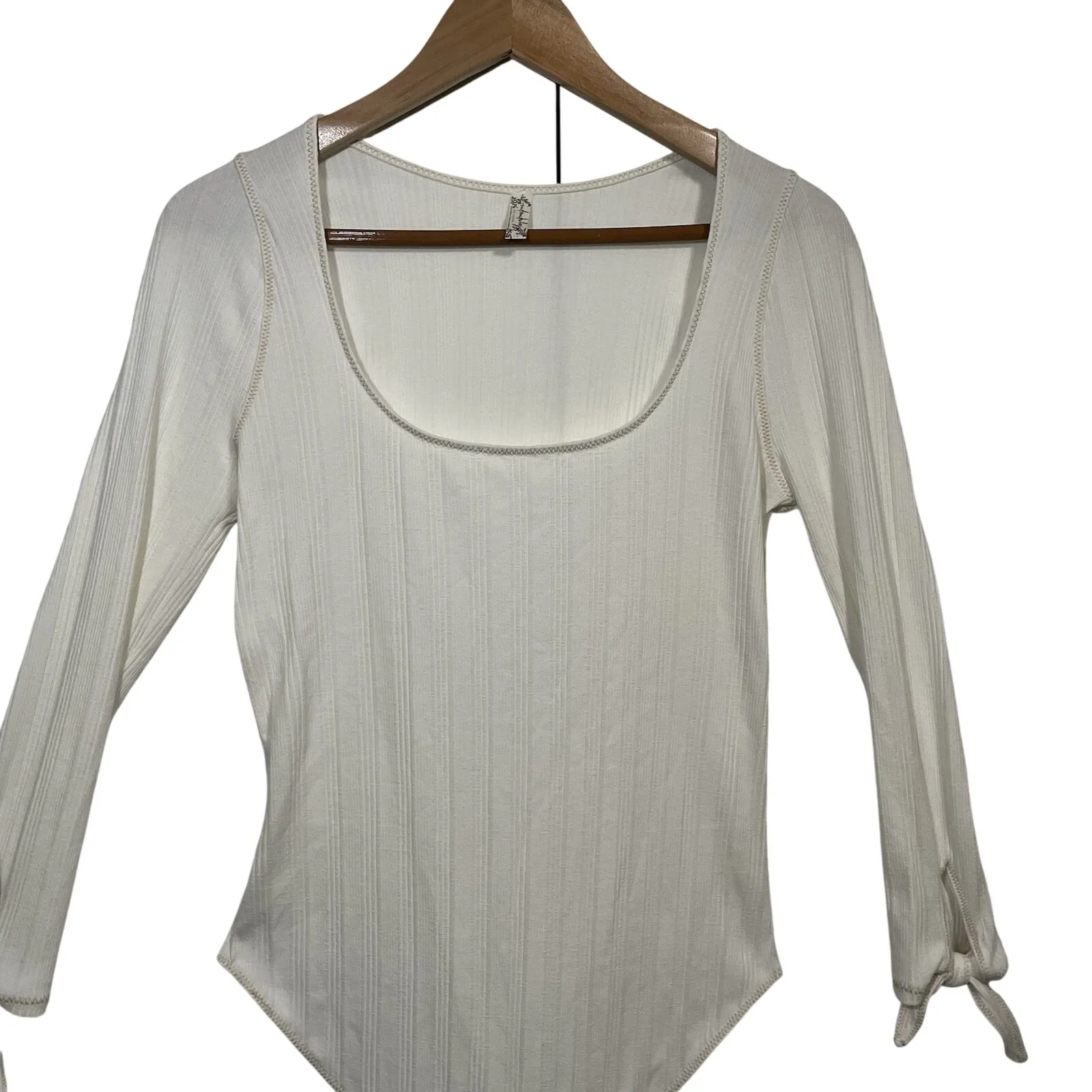 Free People Bodysuit Ribbed Knit‎ Square Neck Long Sleeve Top Large - Image 4