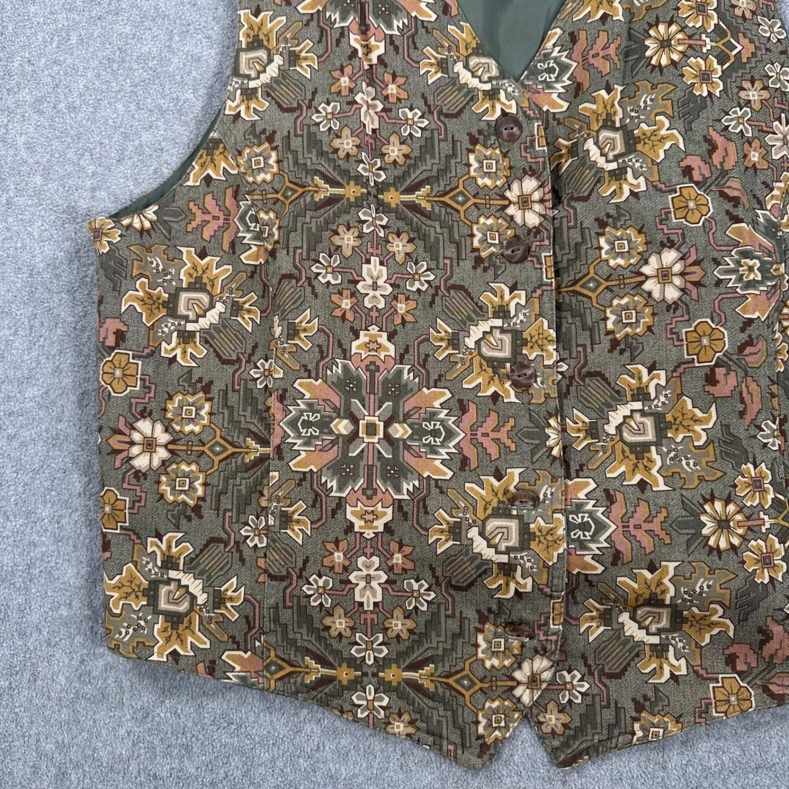 Charter Club Western Vest Button Up Women's 14 Green/Brown 2000s V-Neck Grunge - Image 4