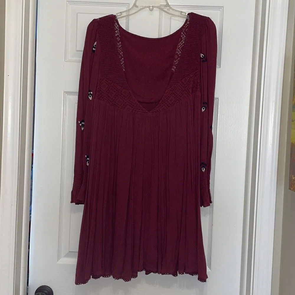 Free People Embroidered Mojave Bohemian Mini Dress in Plum - Image 6