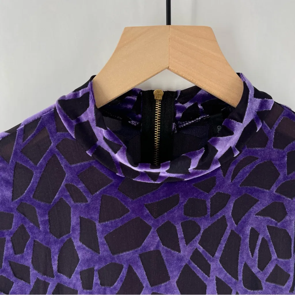 Goodtime USA Purple Burnout Velvet Geometric Long Sleeve Mock Neck‎ Midi Dress - Image 4