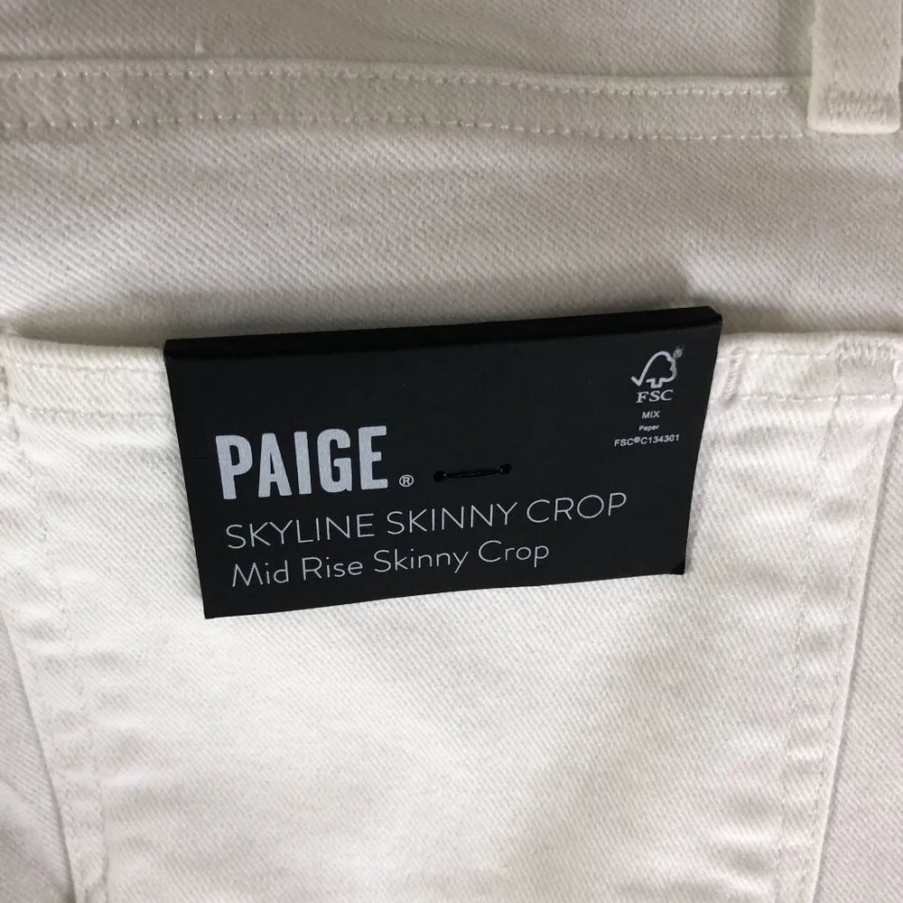 Paige Womens Skyline Skinny Crop Jeans Mid Rise Crisp White Denim 24 - Image 5