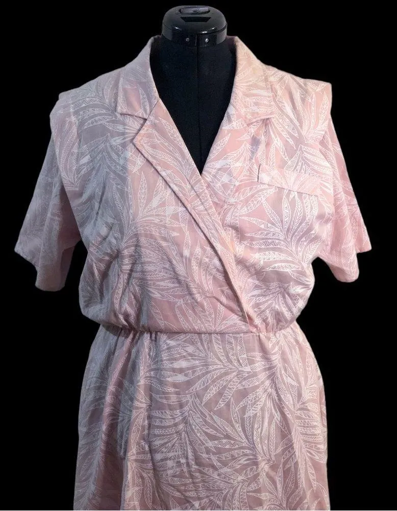 Vintage Stuart Alan Petites Pink White Leaf Pattern Design Collared Midi Dress Size undefined - Image 3