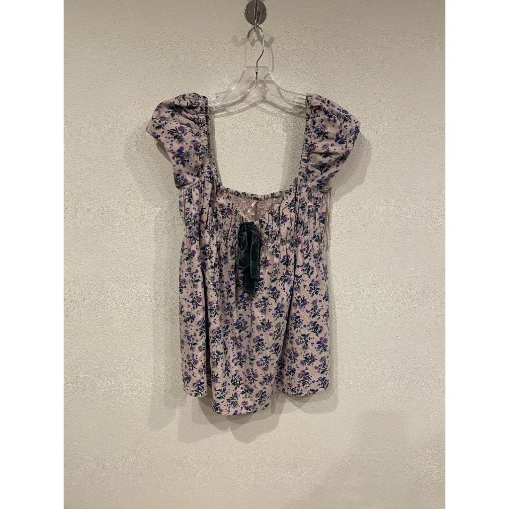 Free People Gaia Shirt Womens XS Pink Floral Puff Sleeve Tunic Top Boho - Image 2