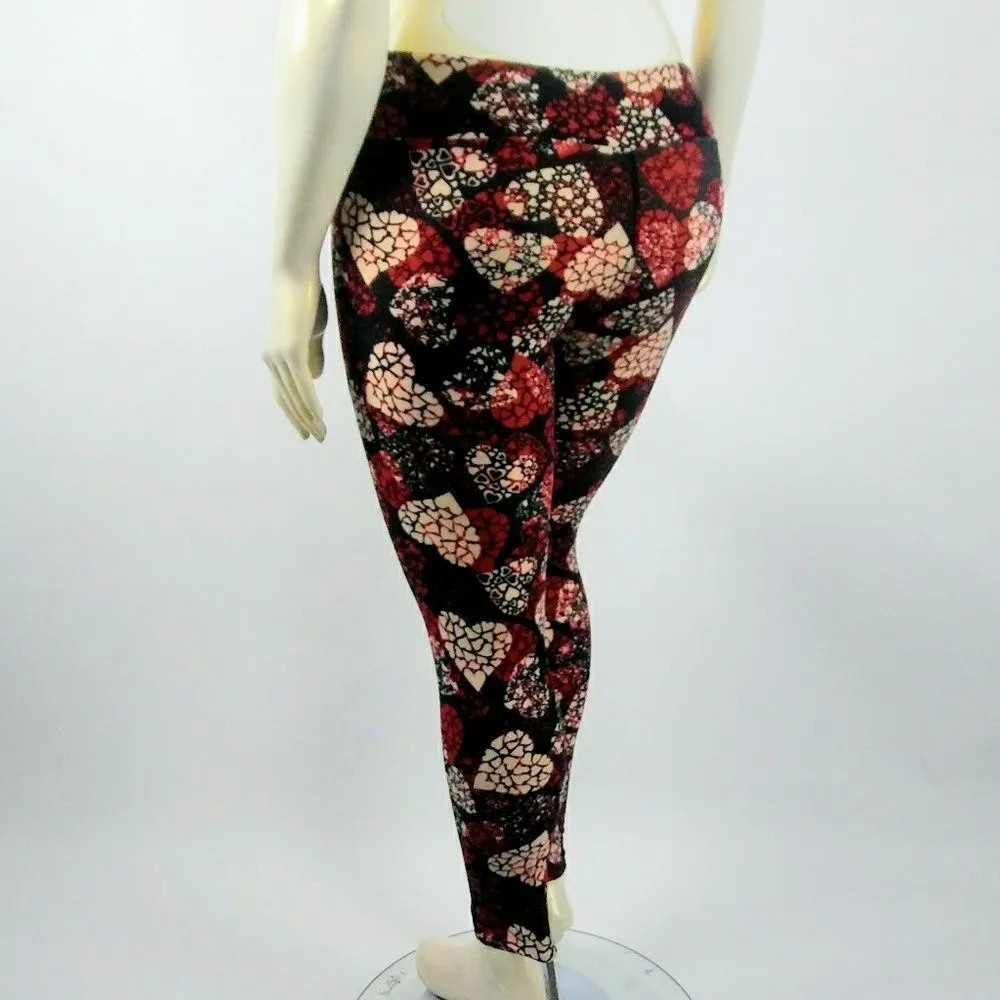 LULAROE Black Red Hearts Print Leggings - Image 4