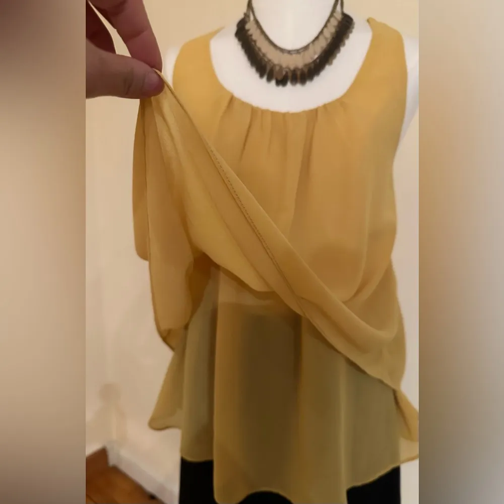 Naked Zebra Yellow Mustard Sheer Light Pleates In Front. Open Back Ruffled Sz S - Image 2