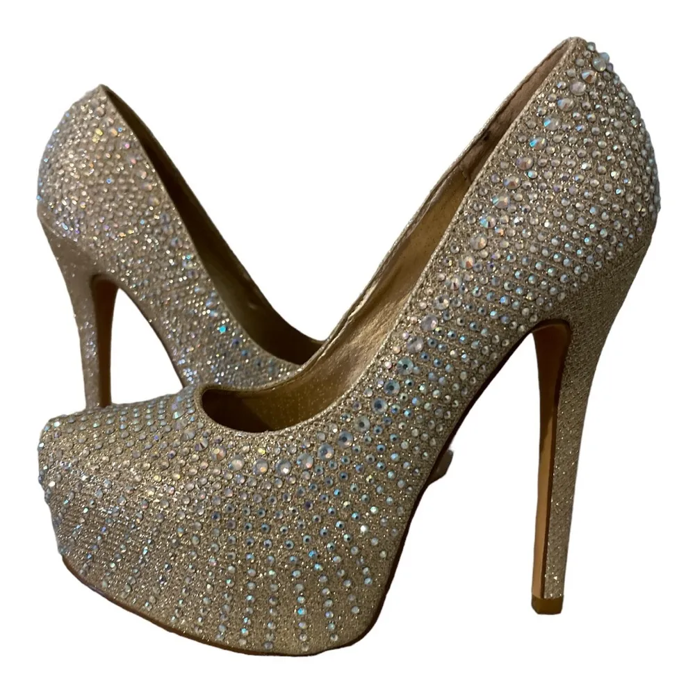 Rhinestone Platform SWAN Crystal 5.5” Heels Wedding Bridal Sandals Size US 7 EUC - Image 8