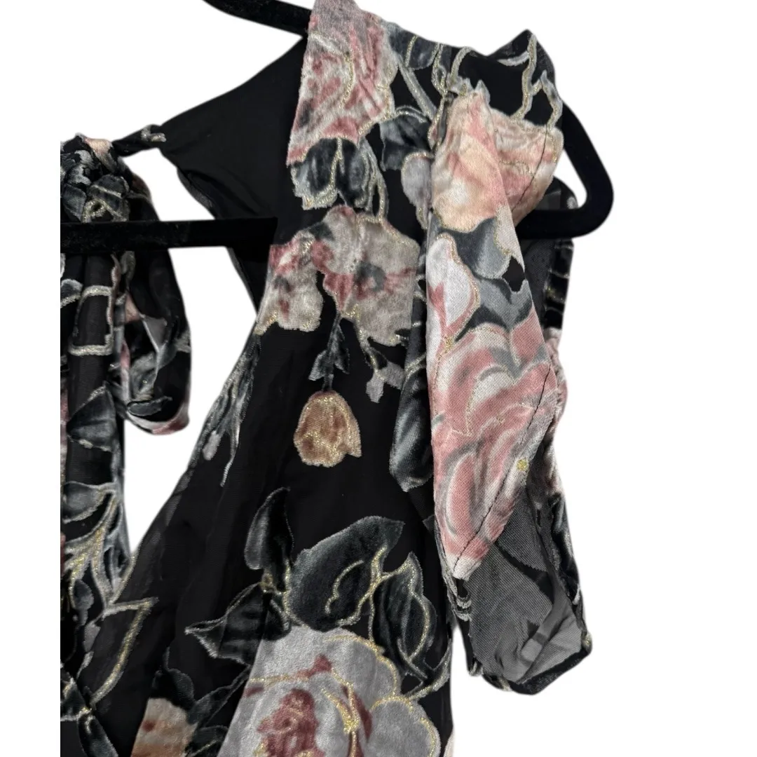 NWT Lulus Floral Velvet Burnout Maxi Dress‎ Black Tie Back V Neck Size XS Fairy - Image 6