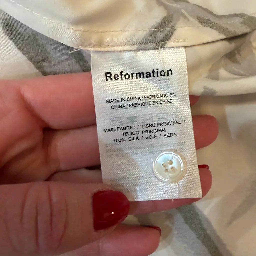 Reformation  Silk Abstract Pattern Button-Up Shirt - Image 4