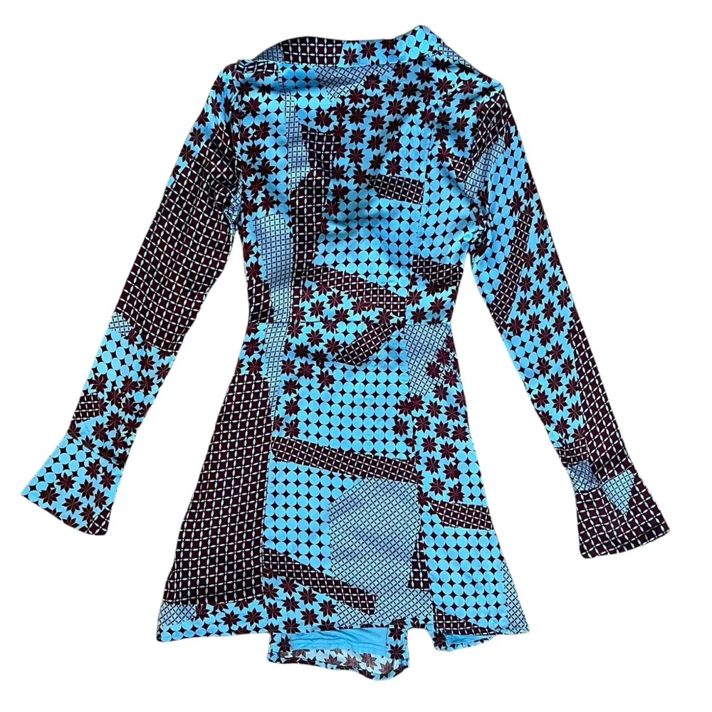 Free People x REVOLVE Women’s Miki Long Sleeve Blue Sea Combo Printed Mini Dress - Image 7