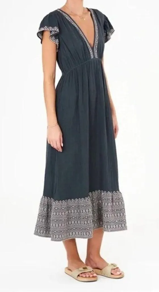 M.A.B.E. Cella Embroidered Maxi Dress in Faded Black Size S Retail $319 Gray - Image 6