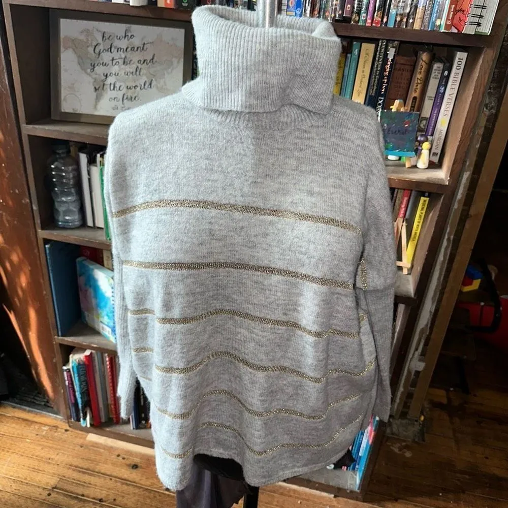Cupcakes & Cashmere gold metallic stripe cowl neck sweater Gray Size XS - Image 2