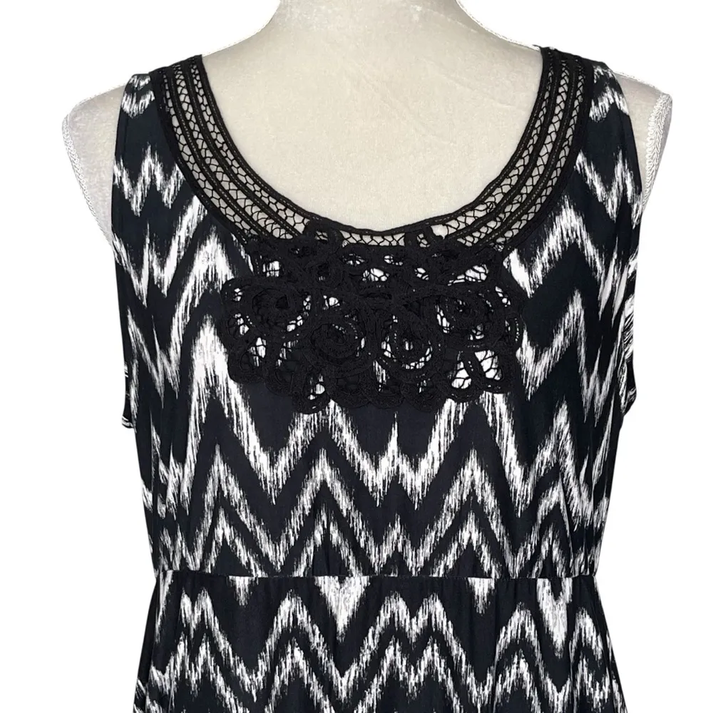 Soma Soutache Sleeveless Black White Arch Ikat Dress Women’s Size L - Image 4