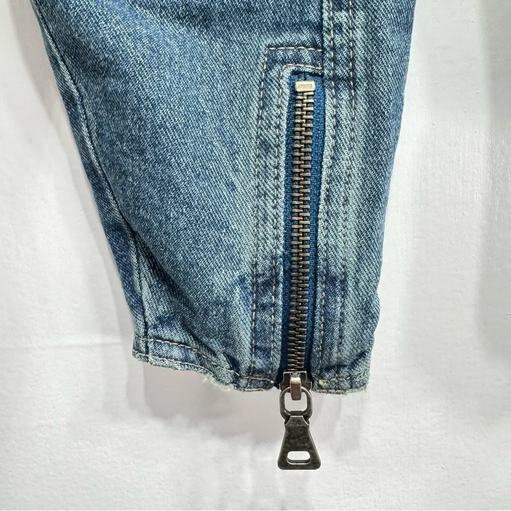 A. Helm Belted Denim Zipper Detail Y2K Moto Biker Jacket Size Extra Small Blue - Image 9