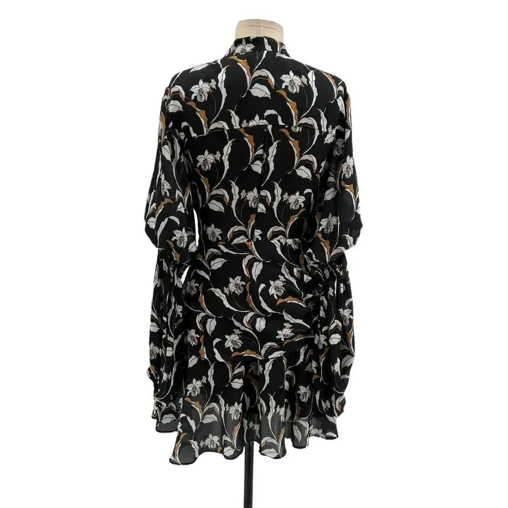 Acler Zammit Mini Dress‎ Long Sleeve Floral Printed Draped Navy Blue Size US 6 - Image 11
