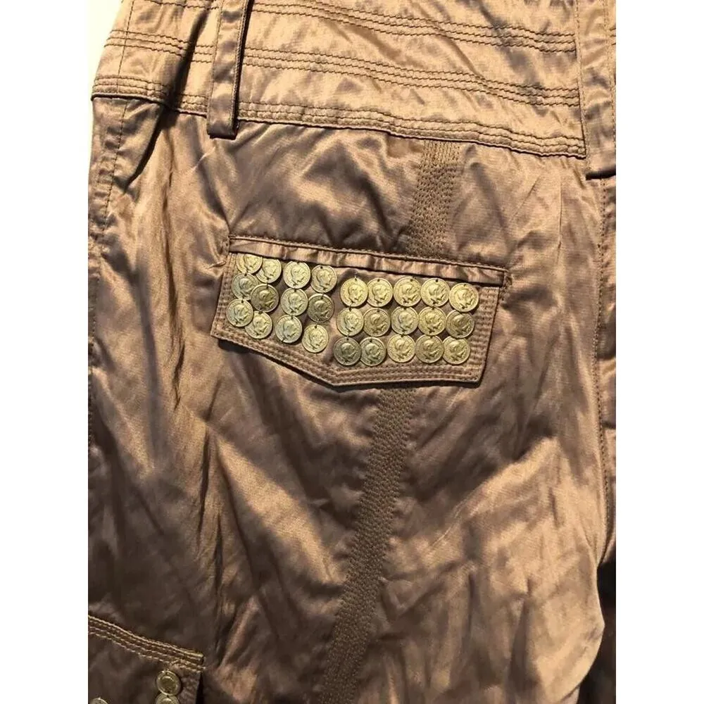 Cache Satin Expresso Coin Embellished Crop Pant New Metallic Kissed New $118 NWT - Image 7