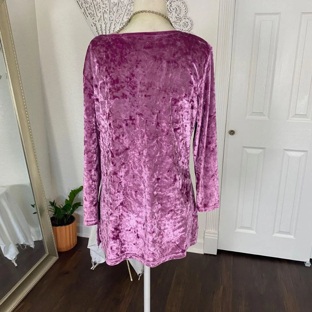 Faded Glory Whimsygoth Pink Lilac Purple Velvet Beaded Fairy Long Sleeve Top L - Image 6