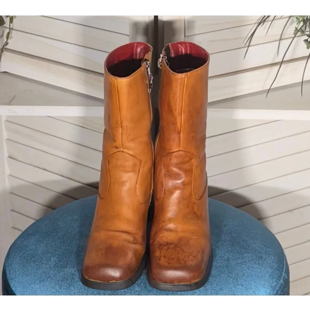 Tommy Hilfiger vintage pirate steampunk style boots caramel brown leather sz 7 - Image 3