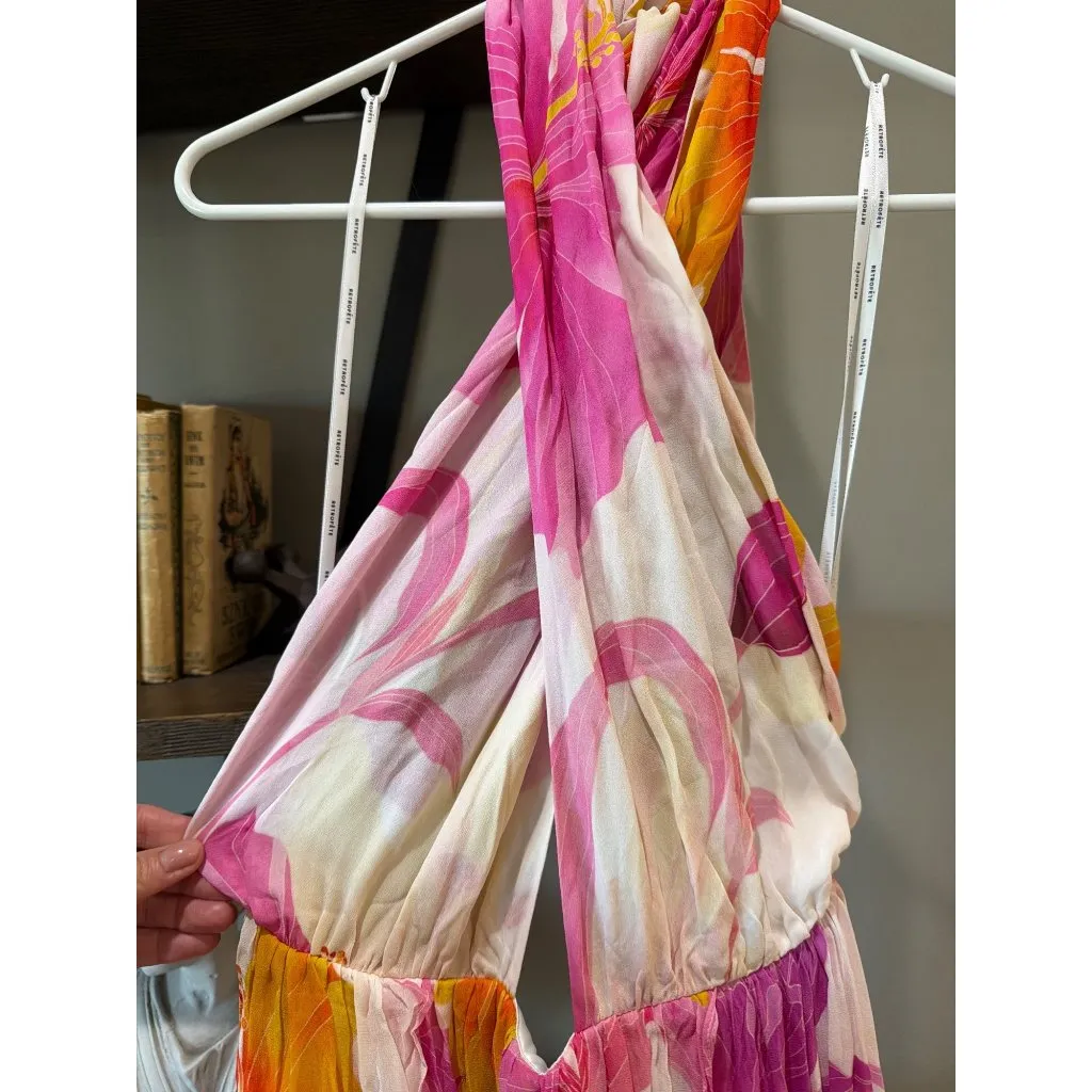 retrofete Ina Chiffon Maxi Dress Bianco Primavera Womens Size Medium Pink - Image 8