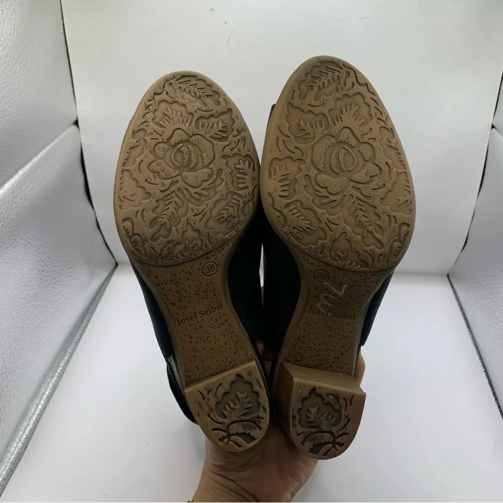 Josef Seibel Black Leather Block Heeled Ankle Boots Booties Size 38 EUR 7.5 US - Image 10