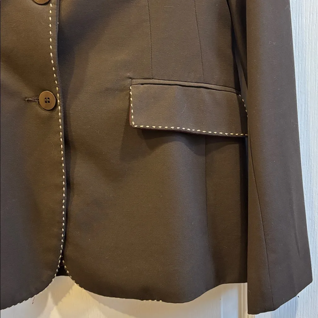 LAUNDRY BY SHELLI SEGAL BROWN JACKET TAN PIPING AROUND SEAMS/POCKETS/NECKLINE - Image 6