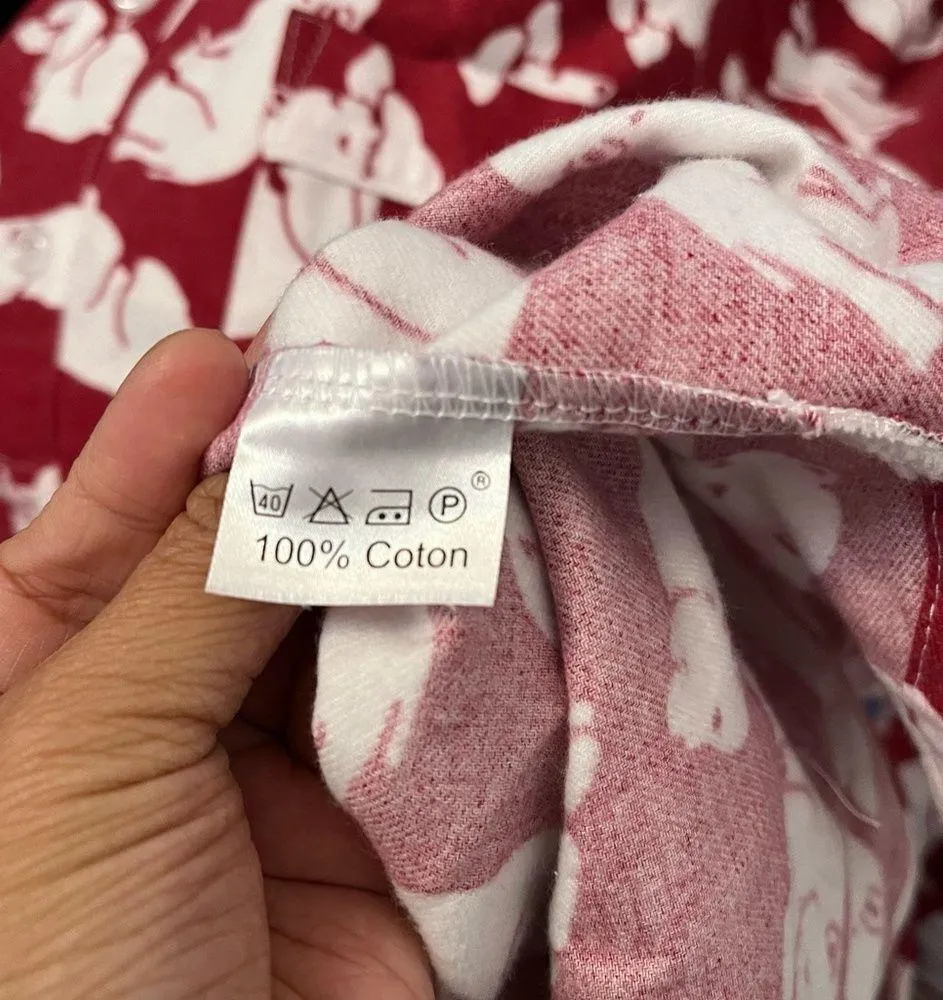 Des fils et des nuits french lion polar bear red white theme cotton pajama shirt Size L - Image 7