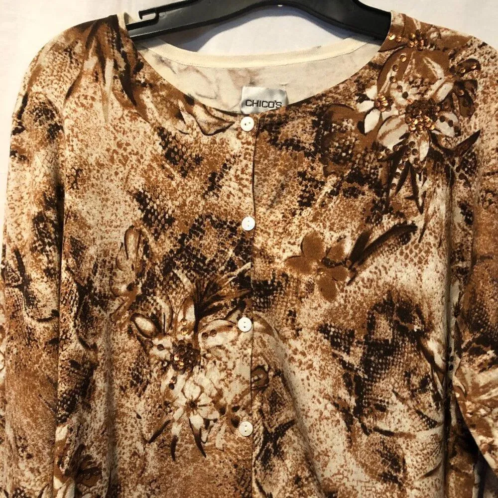 CHICO'S Chicos 1 / 2 Sequin Jacket Top New Stretch Front Button $98 NWT Bronze - Image 3
