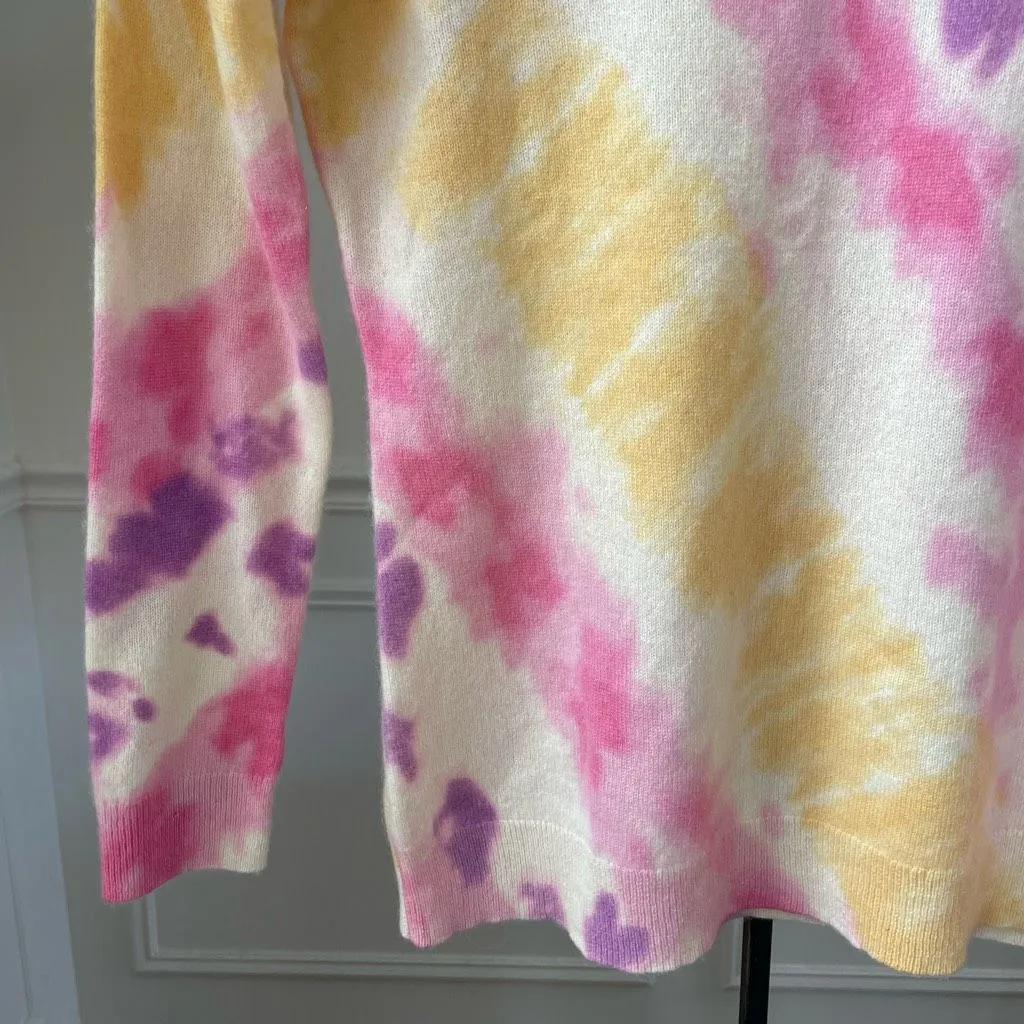 Charter Club Luxury Cashmere Tie Dye Crewneck Lightweight Sweater Pink Yellow Pu - Image 4