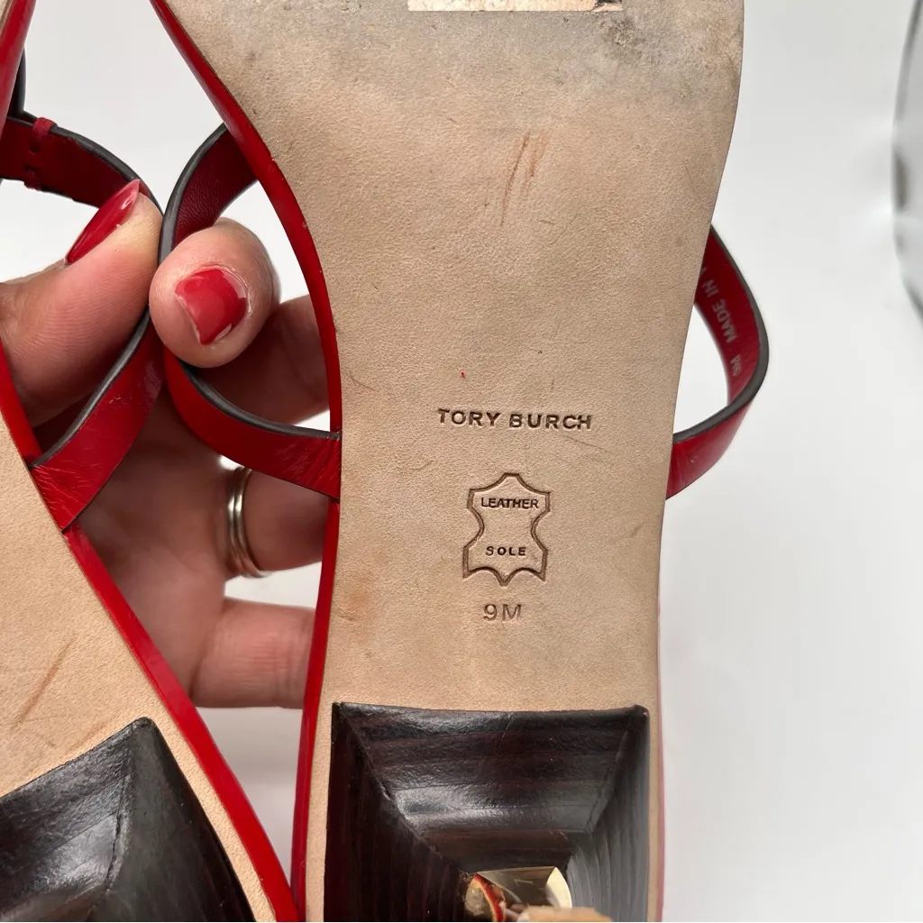 Tory Burch Red Sandals with Iconic Logo and Slip-On Design size 9M kitten heel - Image 8