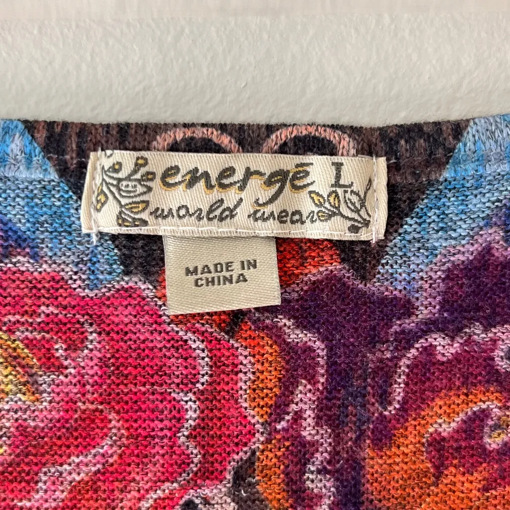 Energe Sz L Sugar Skull Cat Stretch Shirt Long Sleeve Blouse Top Pullover Red Size L - Image 2