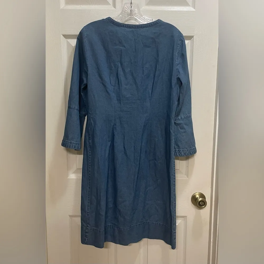 Draper James Chambray Ruffle Shift Dress Denim 3/4 Bell Sleeve Boho Country Sz 6 - Image 3