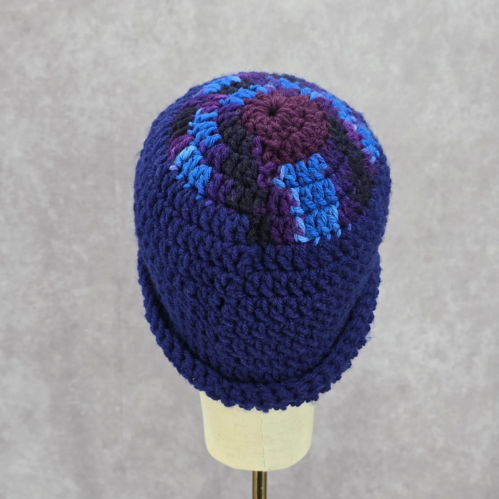 Blue Purple Crochet Knit Bucket Cap Hat Fun Vintage Y2K Funky Beanie - Image 4