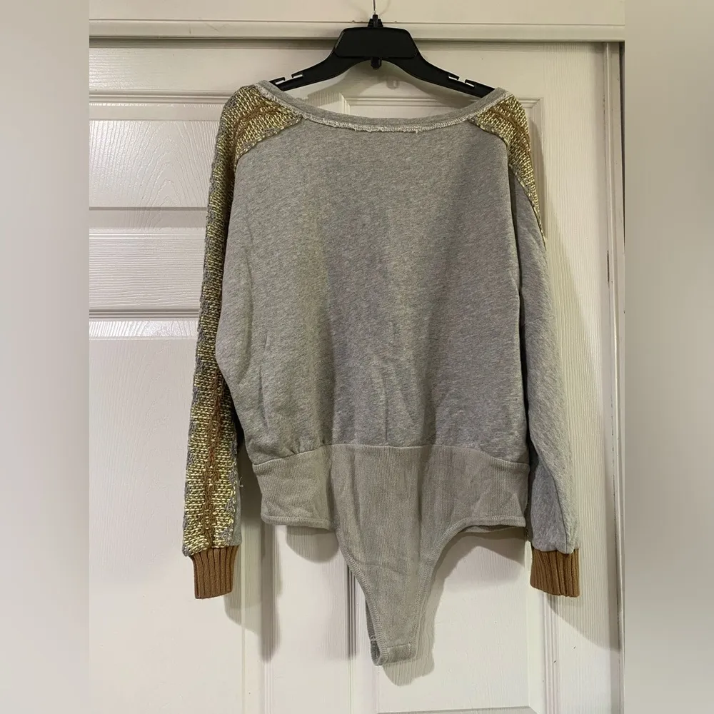 Free People Side Eye Sweater Bodysuit, Grey, Size X-Large - Image 6