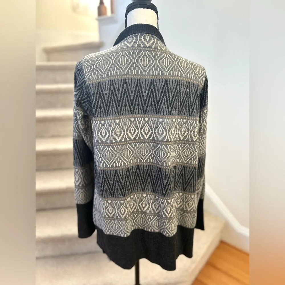 Berretti Wool Blend Grey Toned Tribal Print Fringed Cardigan Gray Size L - Image 3