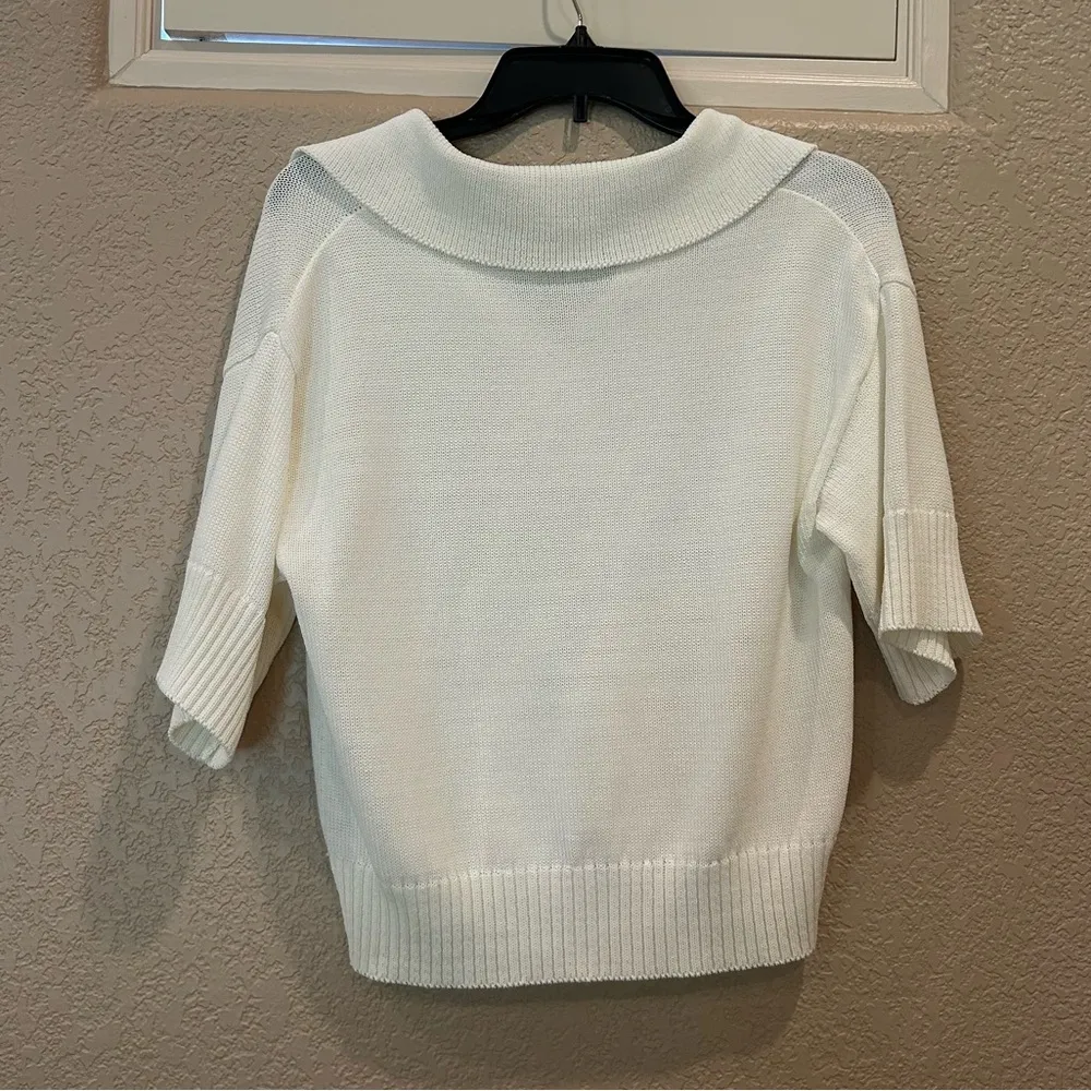 NWT Magaschoni White V-Neck Sweater Lightweight Ribbed Knit Top - Image 3