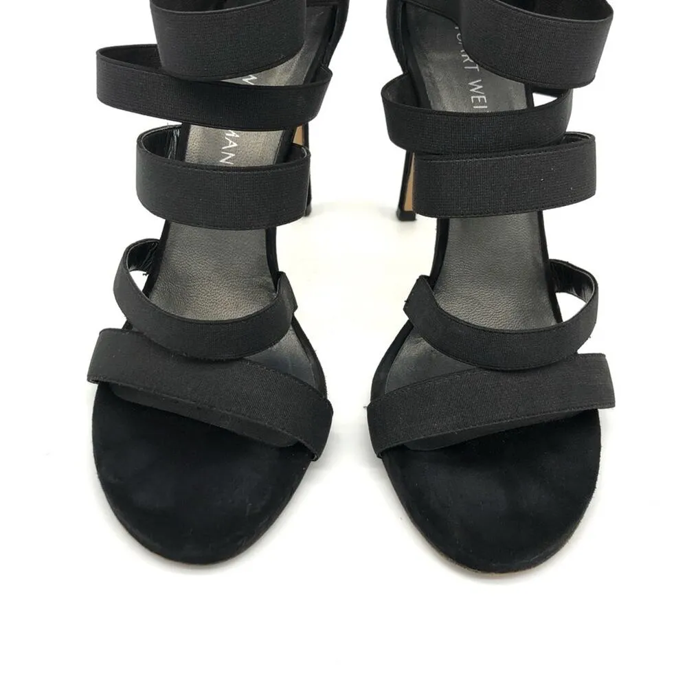 STUART WEITZMAN The Mummy Gladiator Sandal Heel Black Suede 9 - Image 5
