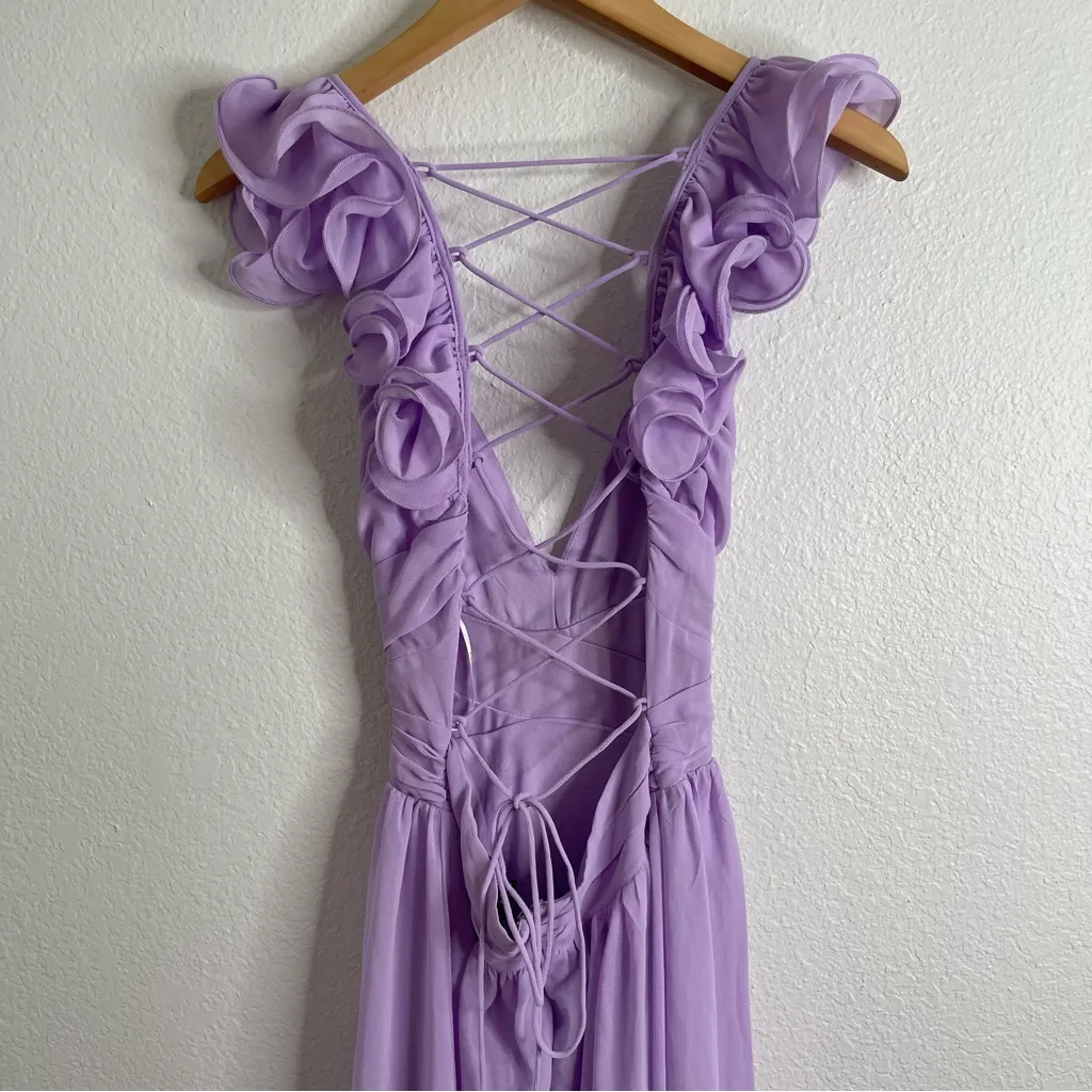 Lulus Soiree Celebration Ruffled Lace Up Maxi Dress Purple Extra Small Size XS - Image 7
