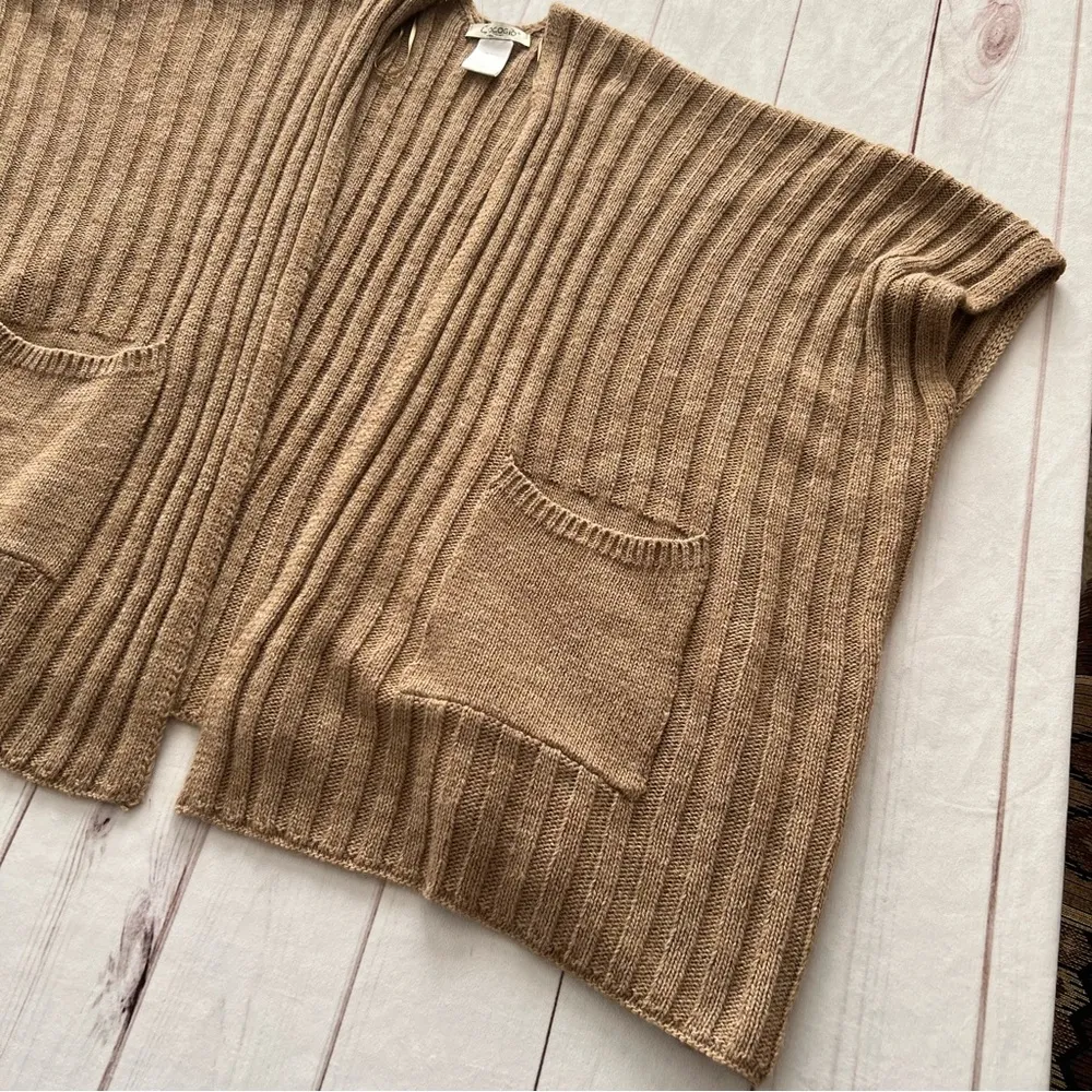 COCOGIO Italy Tan Poncho Cardigan Sweater Wool Alpaca Blend Open Front Pockets Size undefined - Image 10