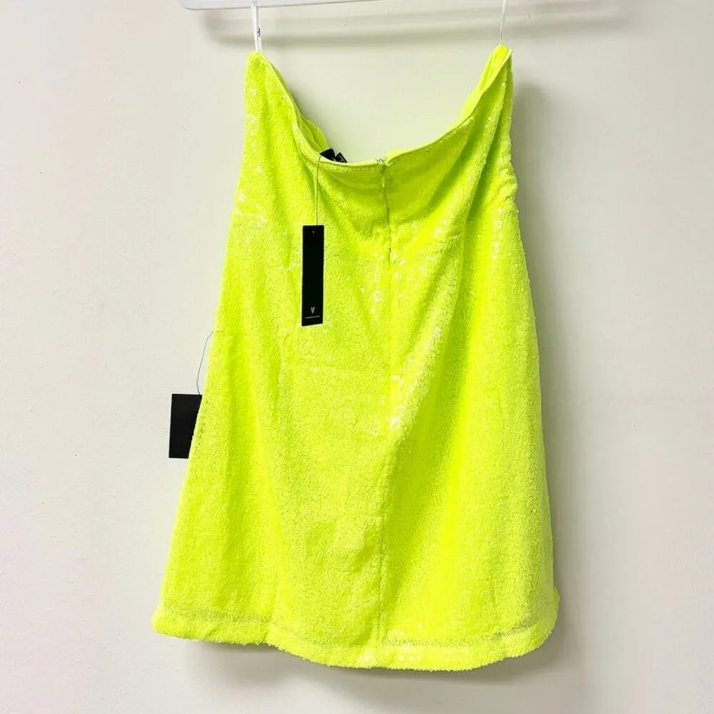 NWT Lulus Embellished Sequin Strapless Mini Dress Neon Yellow Women's L Green Size L - Image 3