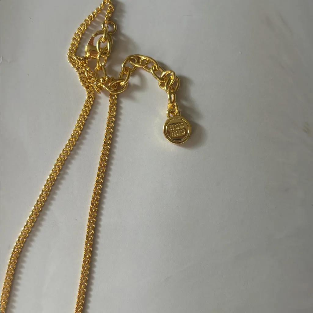 Miu Miu Heart Shaped Metal Necklace White/Gold - Image 6