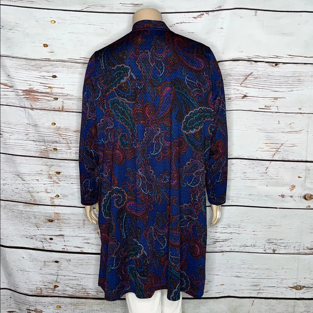 Susan Graver Size 3X Blue - Paisley Print Open Front Duster Cardigan Jacket - Image 4