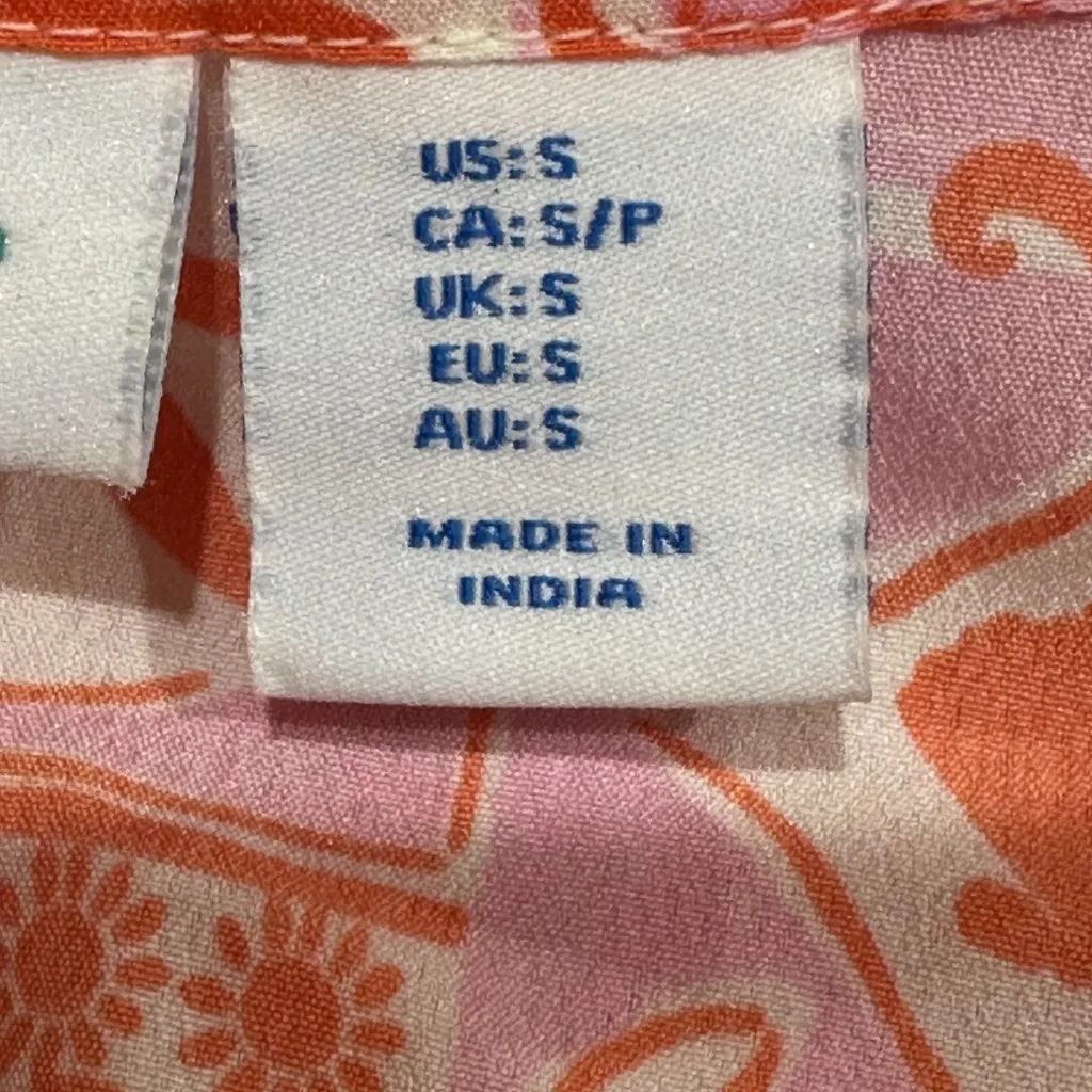 Sigrid Olsen Sleepwear Pajamas Set Small Pink Orange Beach Shorts Collar Button - Image 8