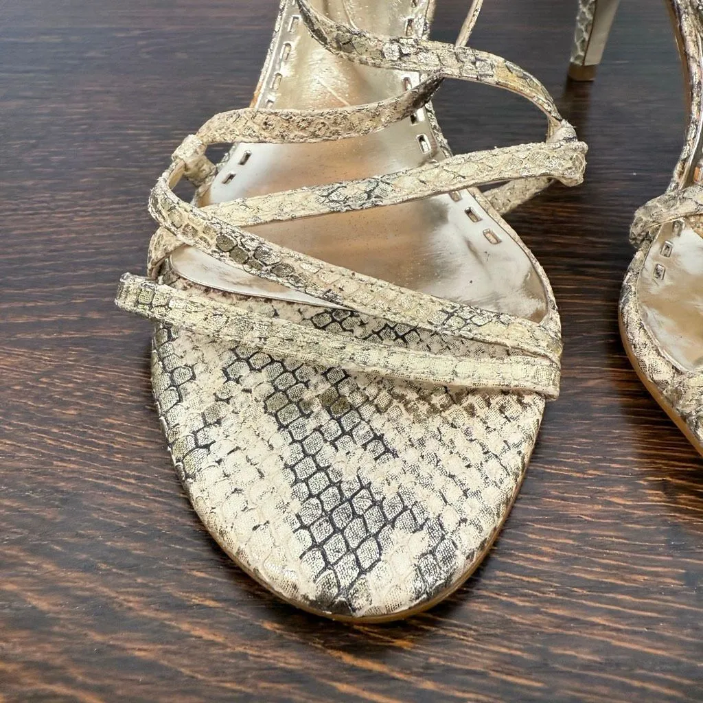 Gianni Bini Women’s gold leather snake Print 3” straps heel Sphere size 8.5 - Image 5