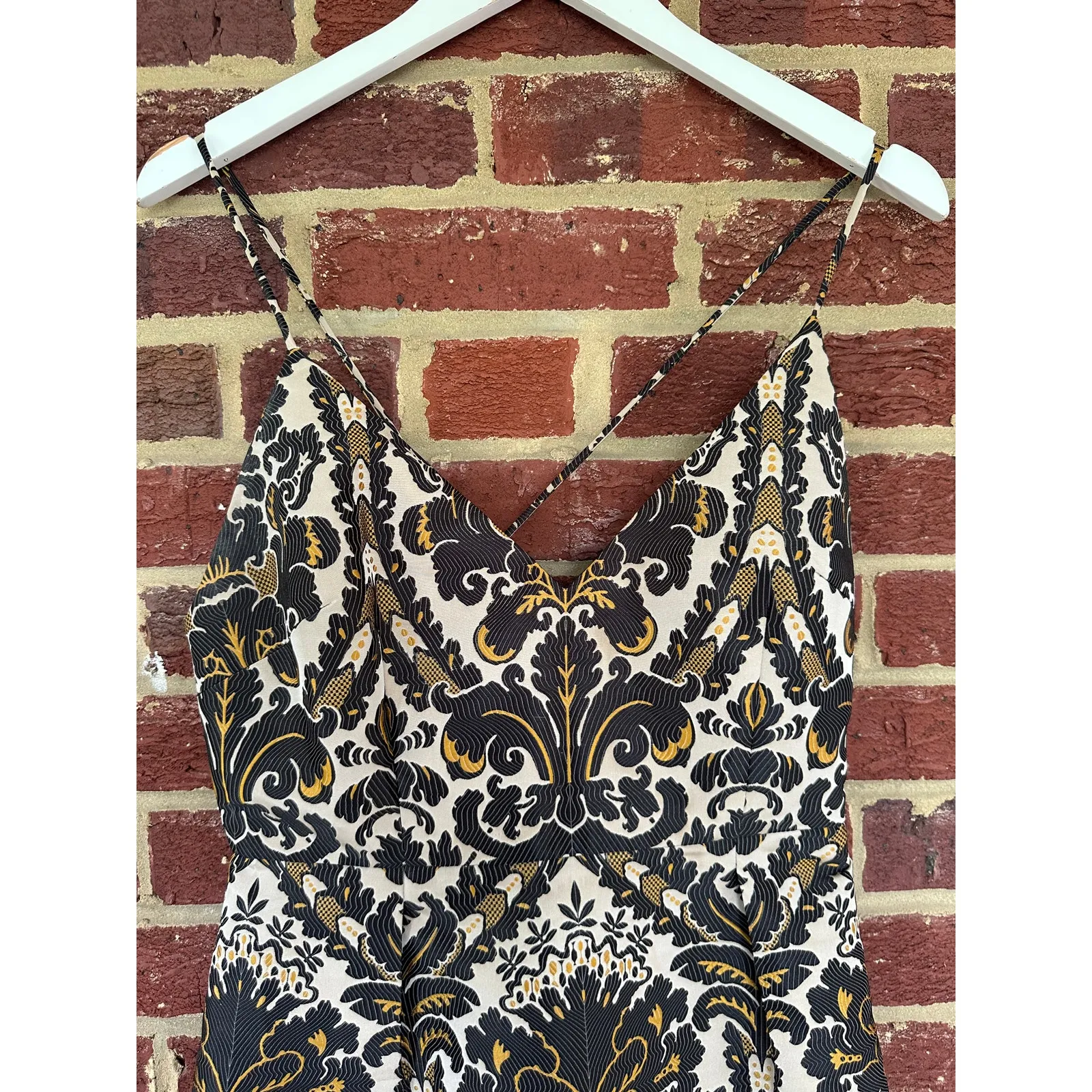 Free People Queen Of Hearts Gold Baroque Print Mini Dress‎ Size 6 Party Cocktail - Image 5